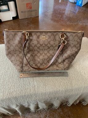 Coach Brown Signature Canvas Tote with Leather Trim